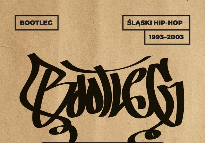 Grafika promująca wystawę partnerską ,,Bootleg. Śląski hip-hop 1993-2003''.