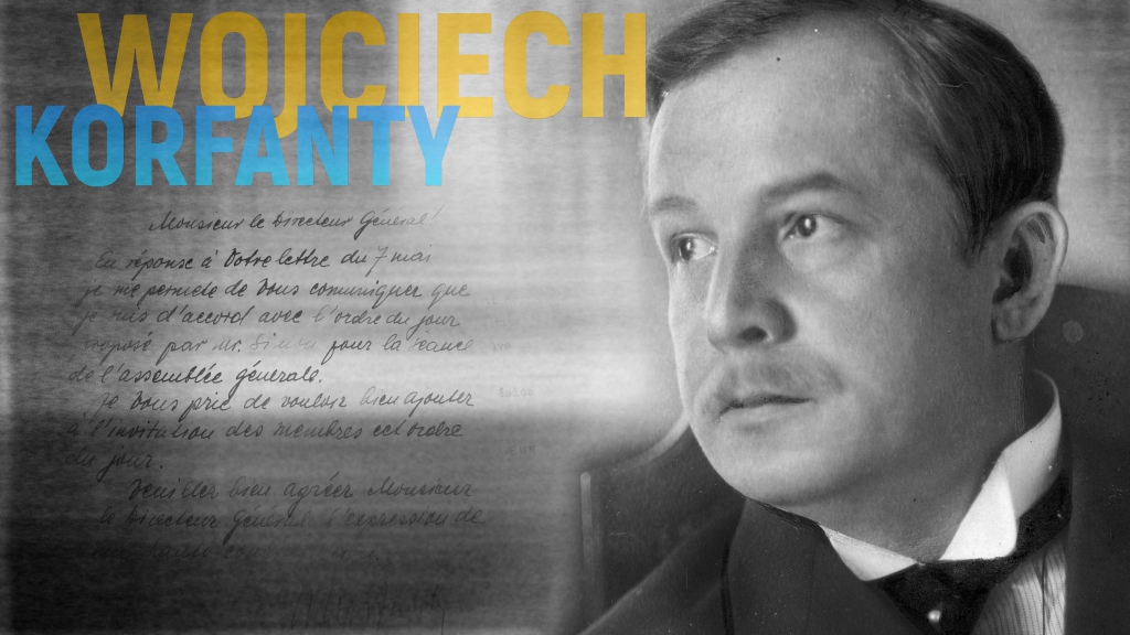 Plakat promujący wystawę ,,Wojciech Korfanty. Ślązak. Polak. Europejczyk''.