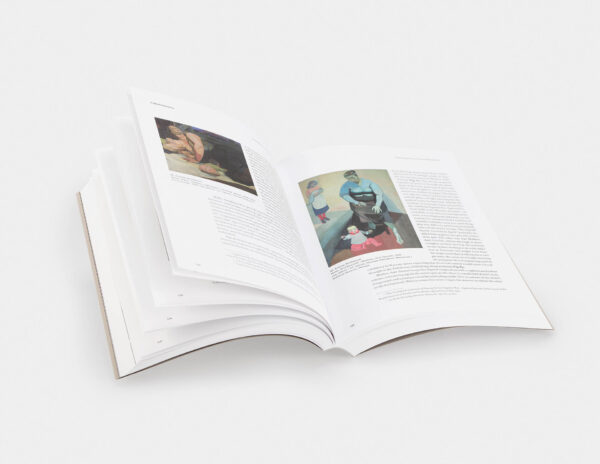Otwarta książka „Perspektywa wieku dojrzewania. Szapocznikow – Wróblewski – Wajda”, na otwartych stronach są umieszczone obraz oraz tekst.