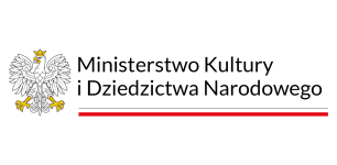 Logo z orłem w koronie i napis: Ministerstwo Kultury i Dziedzictwa Narodowego. Poniżej znajduje się biało-czerwona flaga Polski.